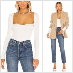 One grey day X REVOLVE Seville Bodysuit in Ivory Cream White Long Sleeve Sz S